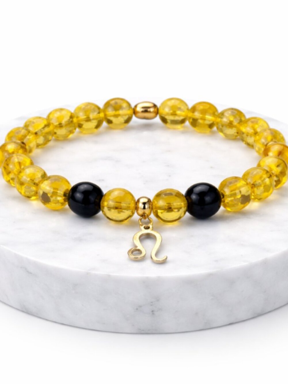 Leo Citrine Crystal Bracelet Gold Zodiac Charm Birthstone Beaded Stretch Jewelry